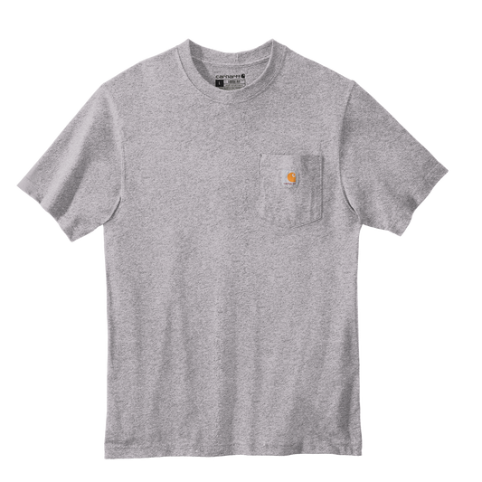 Custom Carhartt short-sleeve pocket T-shirt in Heather Grey, front view