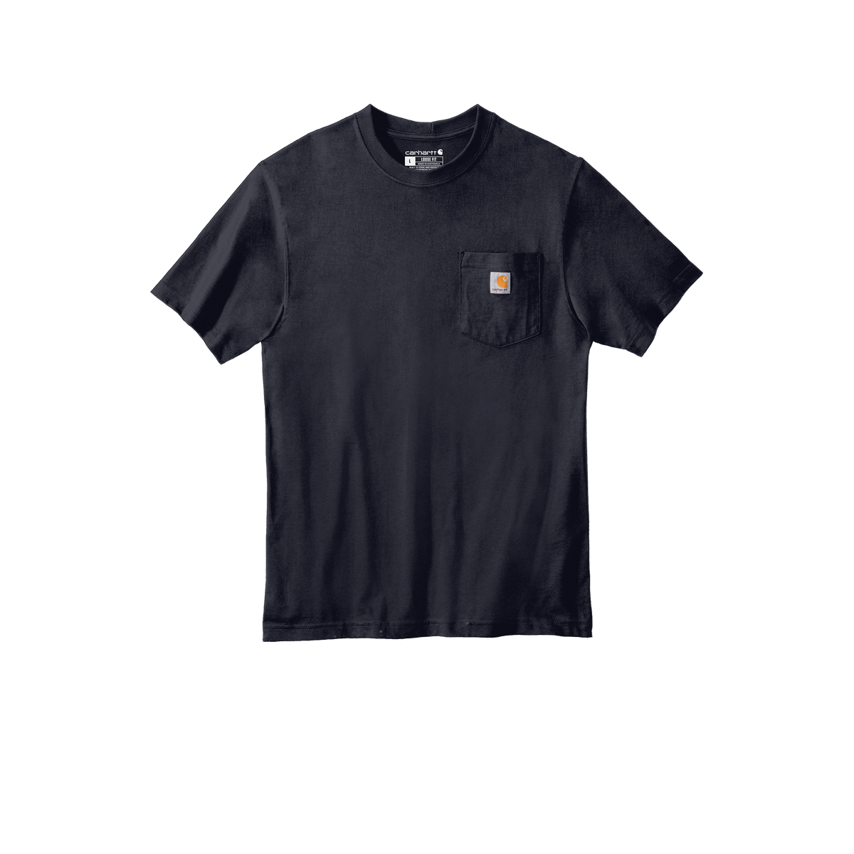 Custom Carhartt short-sleeve pocket T-shirt in Navy, front view