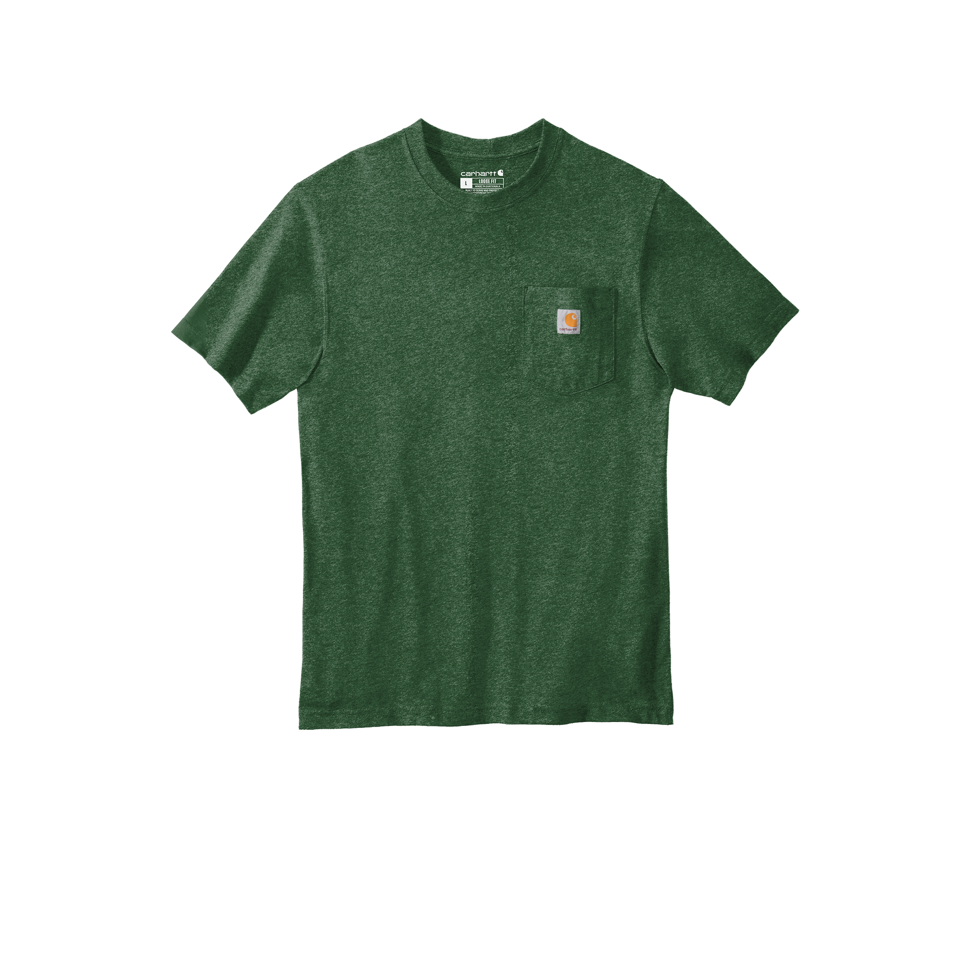Custom Carhartt short-sleeve pocket T-shirt in Northwoods Heather, front view