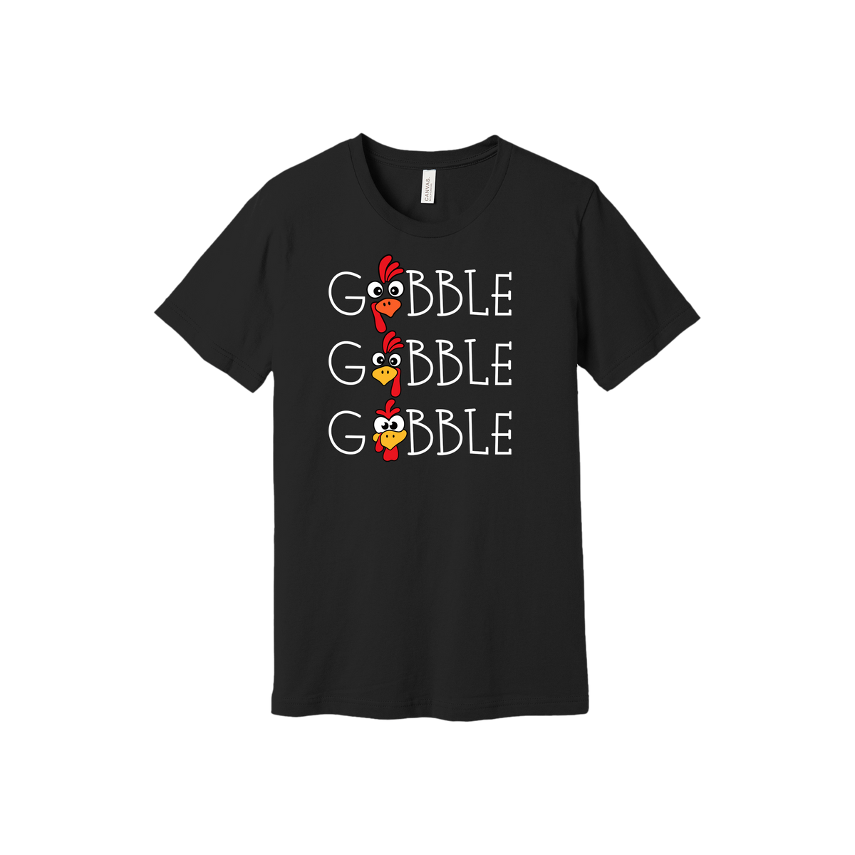 Adult BC3001 Black Gobble Gobble artwork - front view.
