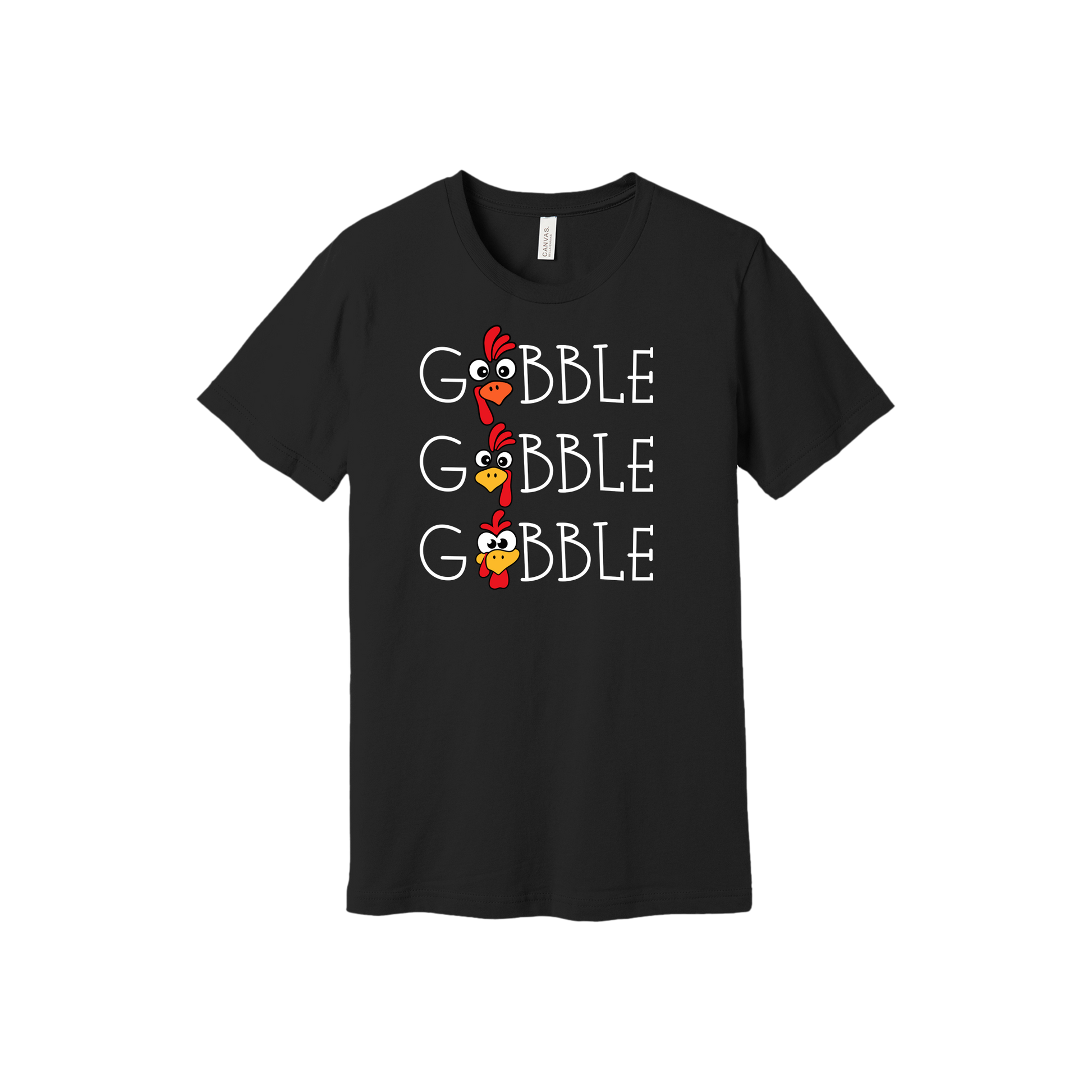 Adult BC3001 Black Gobble Gobble artwork - front view.