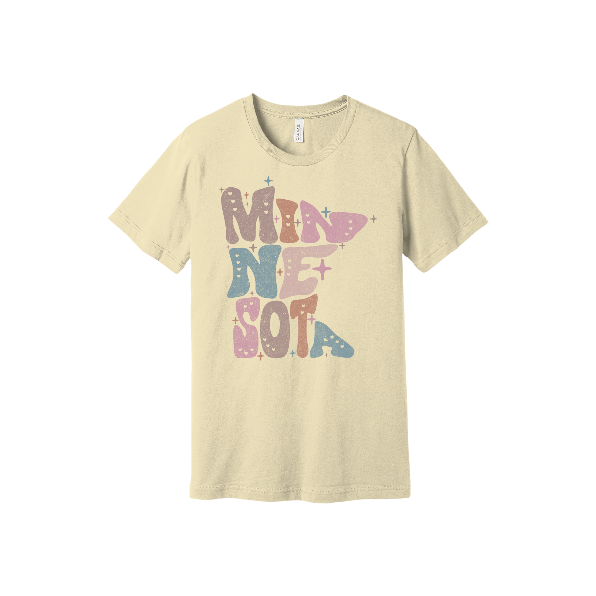 Adult BC3001 Natural Minnesota Outline artwork - front view.