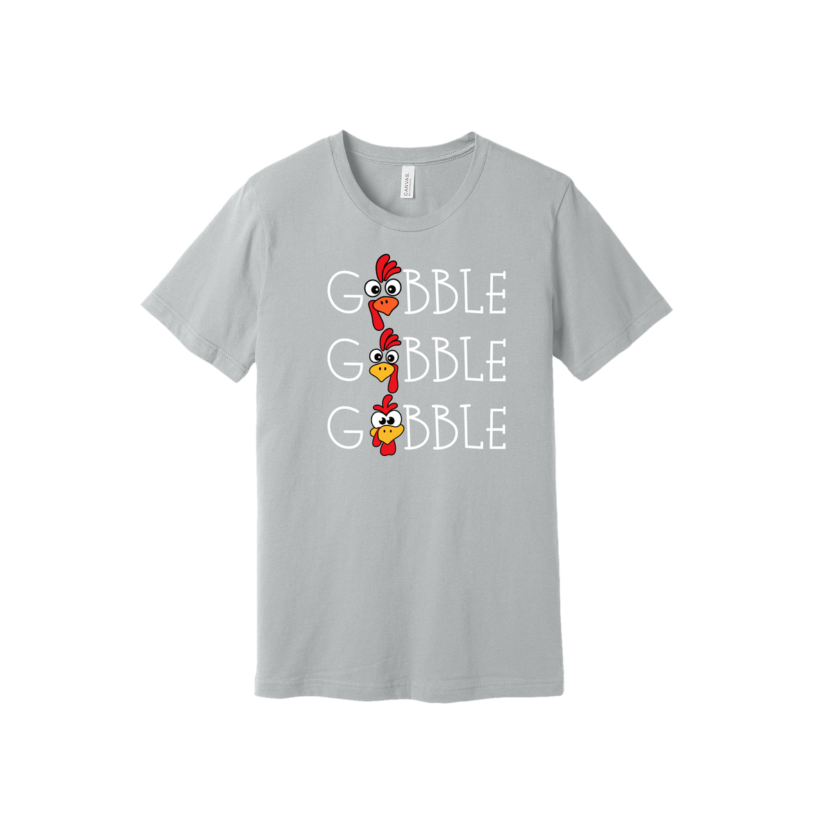 Adult BC3001 SolidAthleticGrey Gobble Gobble artwork - front view.