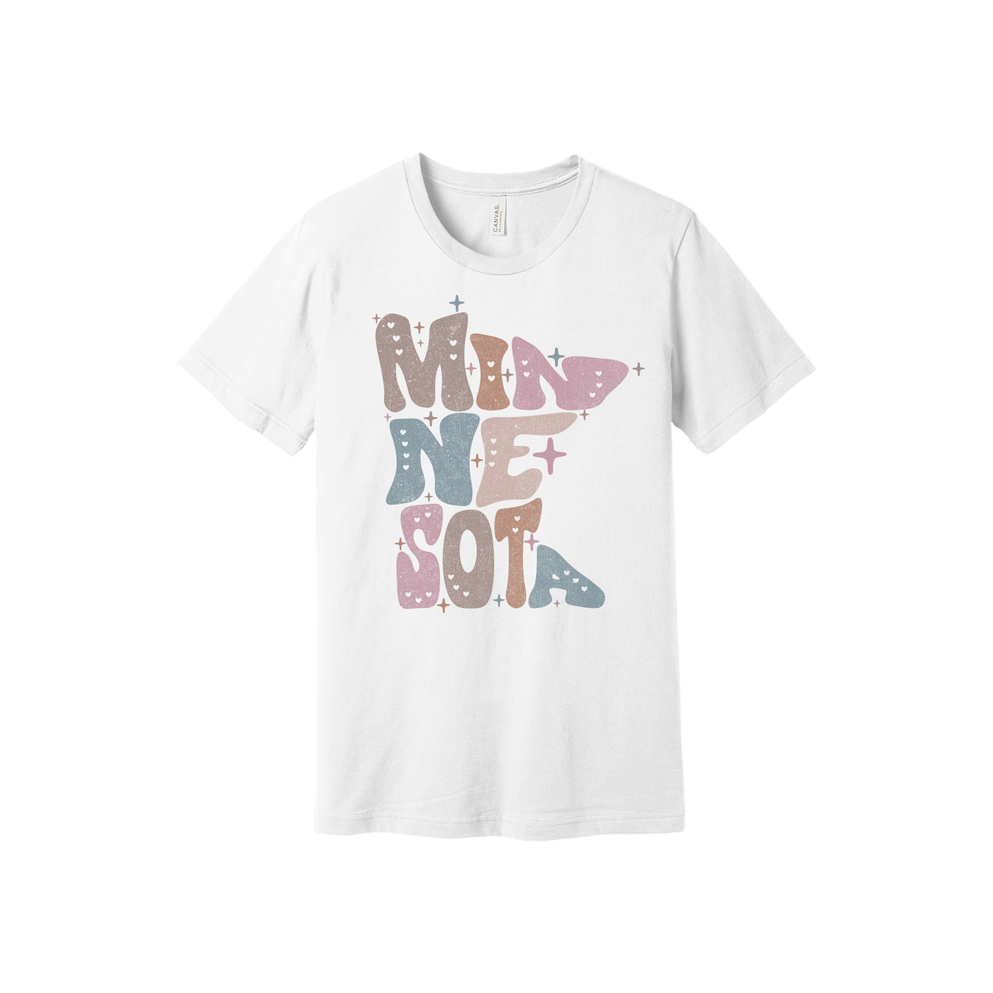Adult BC3001 White Minnesota Outline artwork - front view.