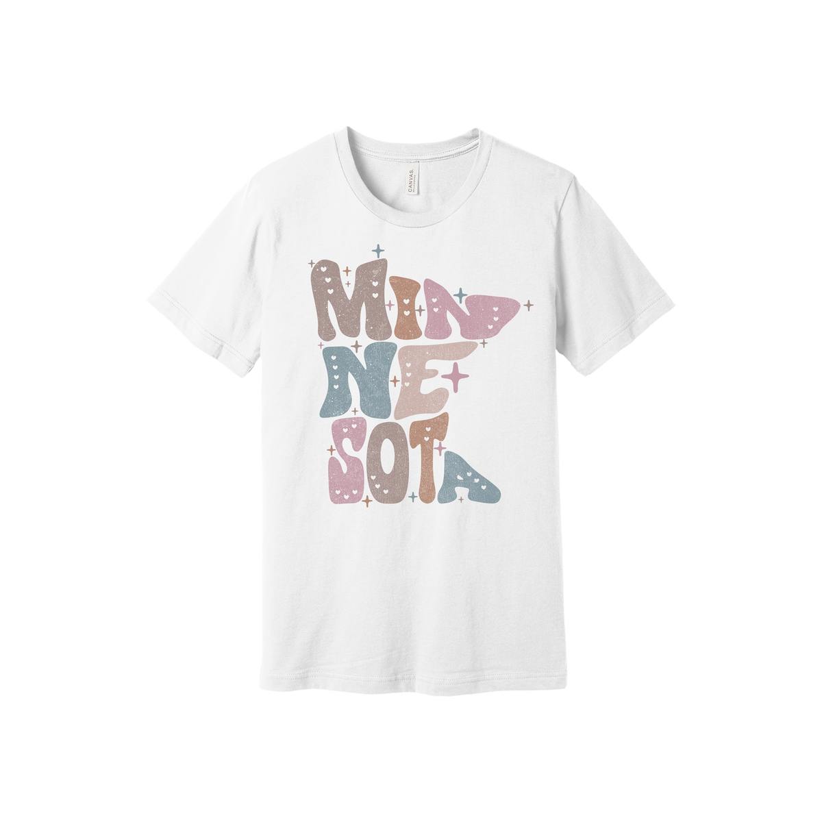 Adult BC3001 White Minnesota Outline artwork - front view.