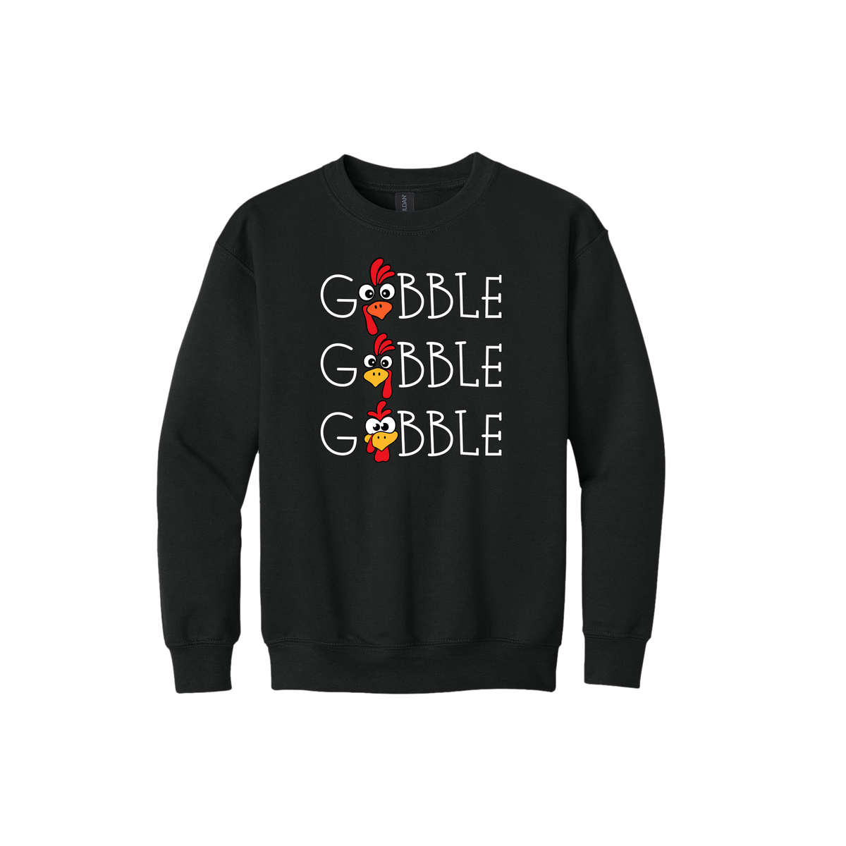 Youth 18000B Black Gobble Gobble artwork - front view.