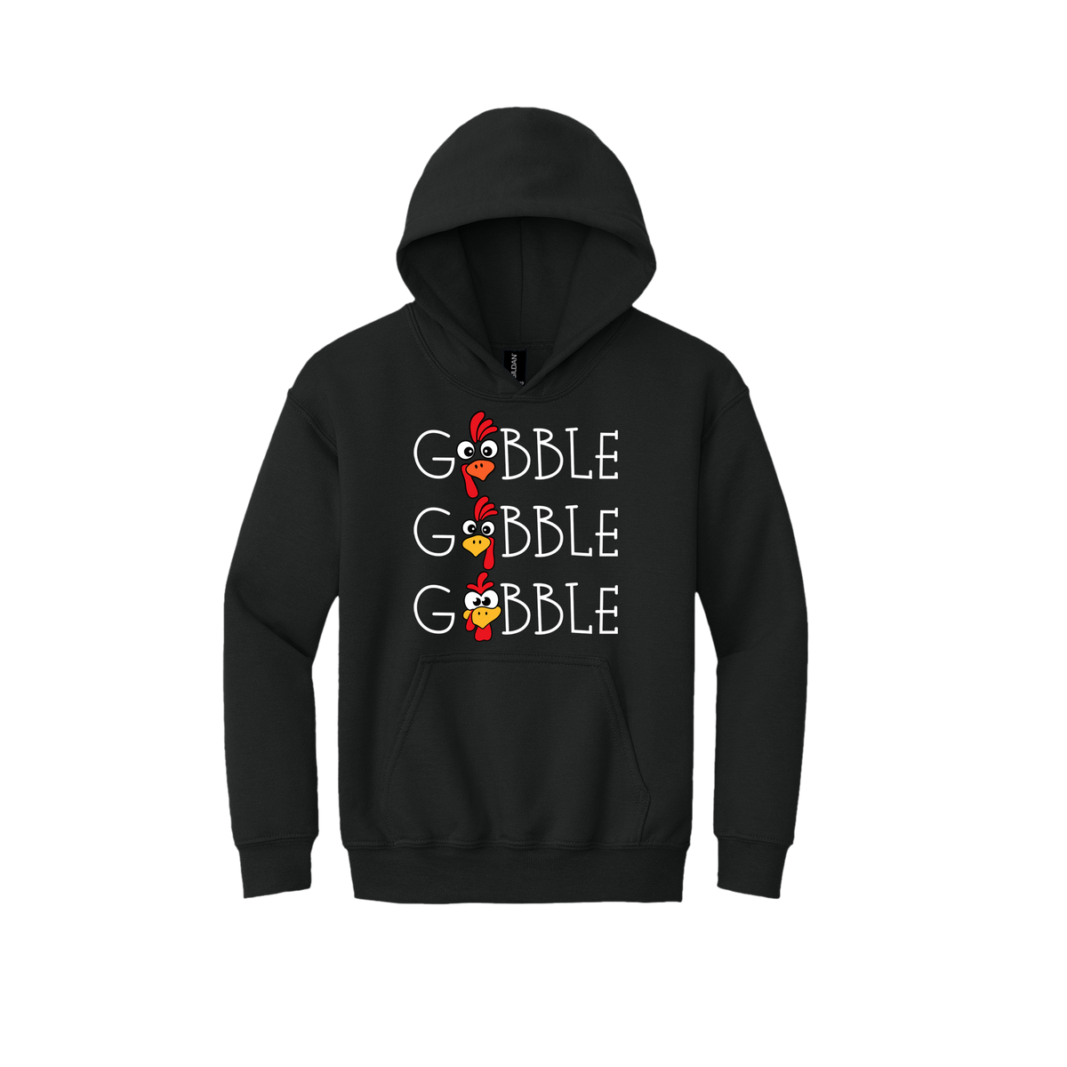 Youth 18500B Black Gobble Gobble artwork - front view.