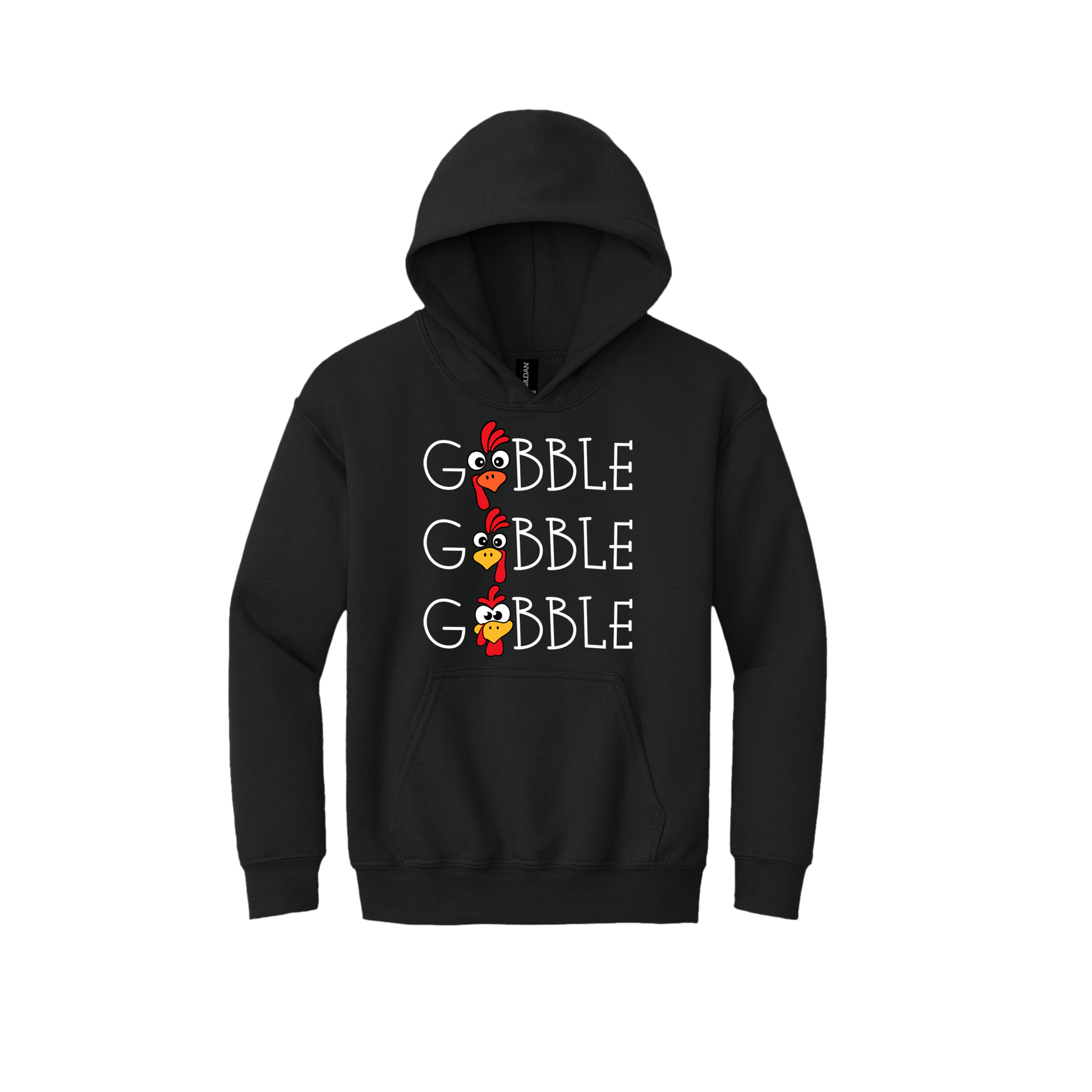 Youth 18500B Black Gobble Gobble artwork - front view.