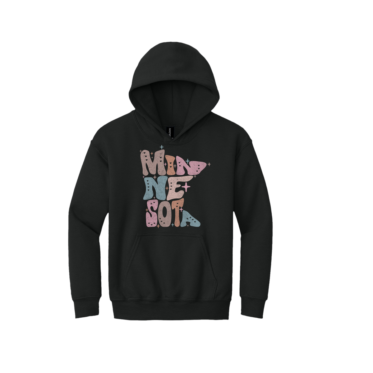 Youth 18500B Black Minnesota Outline artwork - front view.