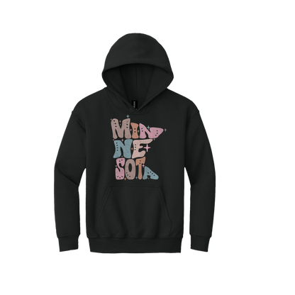 Youth 18500B Black Minnesota Outline artwork - front view.
