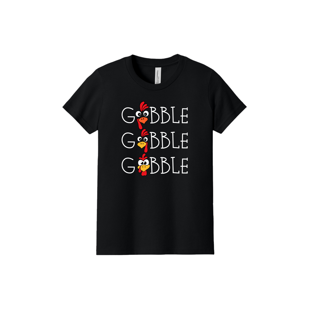 Youth BC3001Y Black Gobble Gobble artwork - front view.