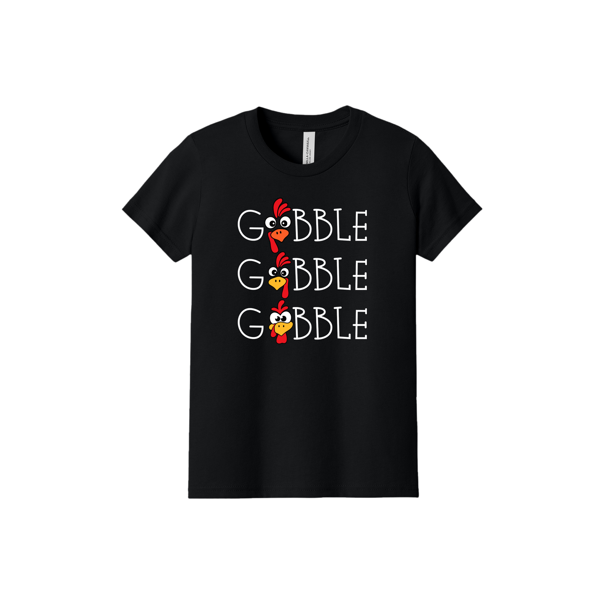 Youth BC3001Y Black Gobble Gobble artwork - front view.