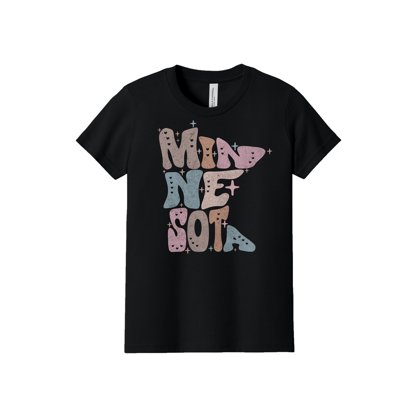 Youth BC3001Y Black Minnesota Outline artwork - front view.