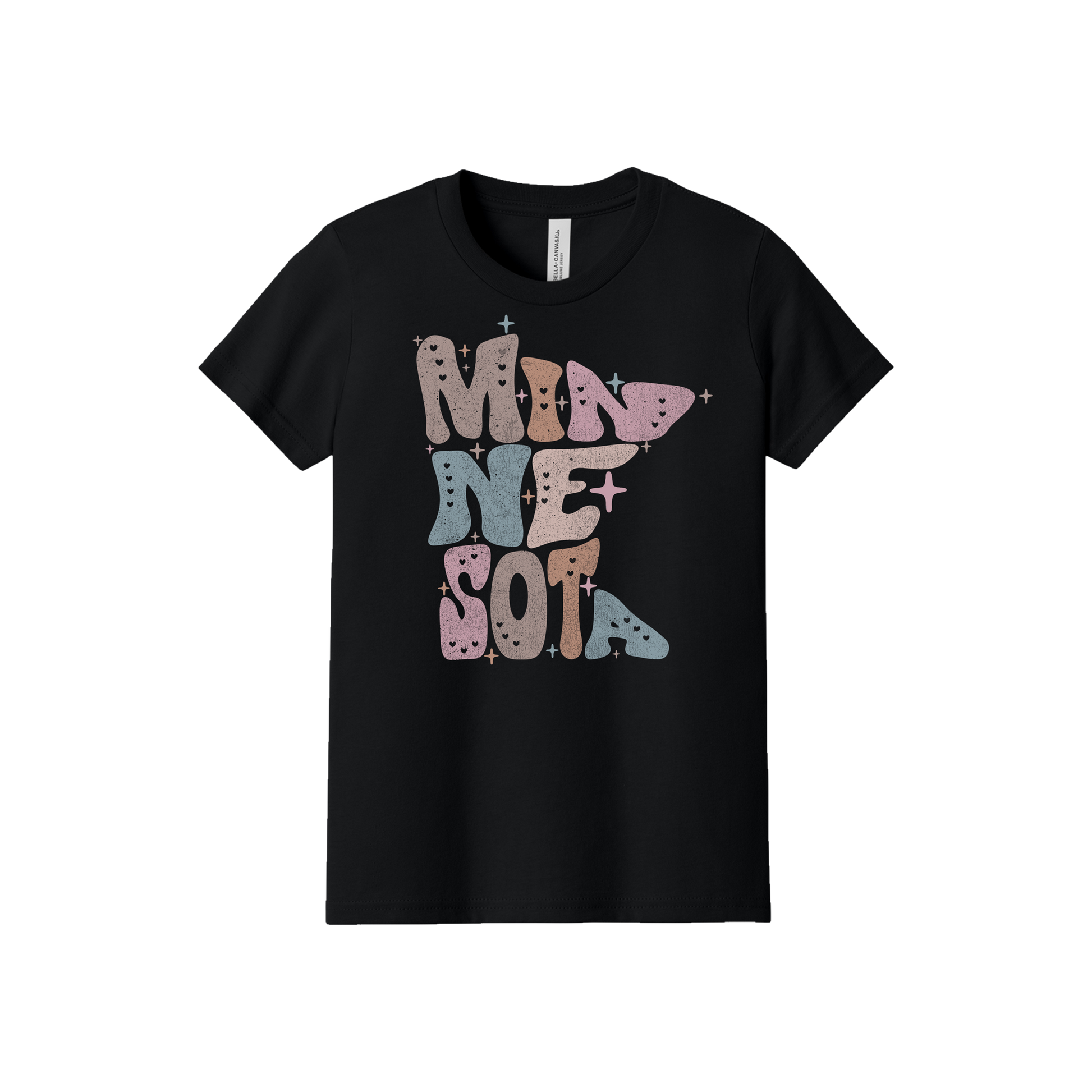 Youth BC3001Y Black Minnesota Outline artwork - front view.
