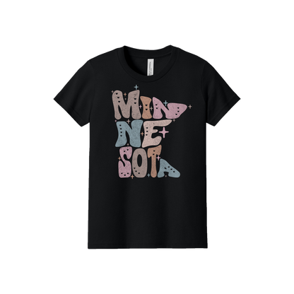 Youth BC3001Y Black Minnesota Outline artwork - front view.