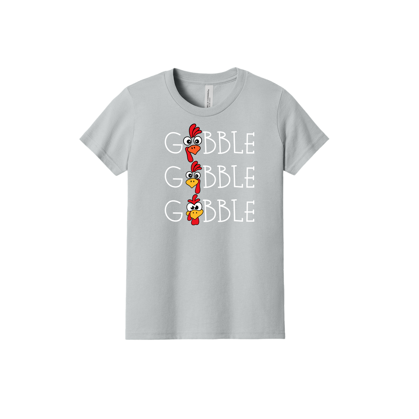 Youth BC3001Y SolidAthleticGrey Gobble Gobble artwork - front view.