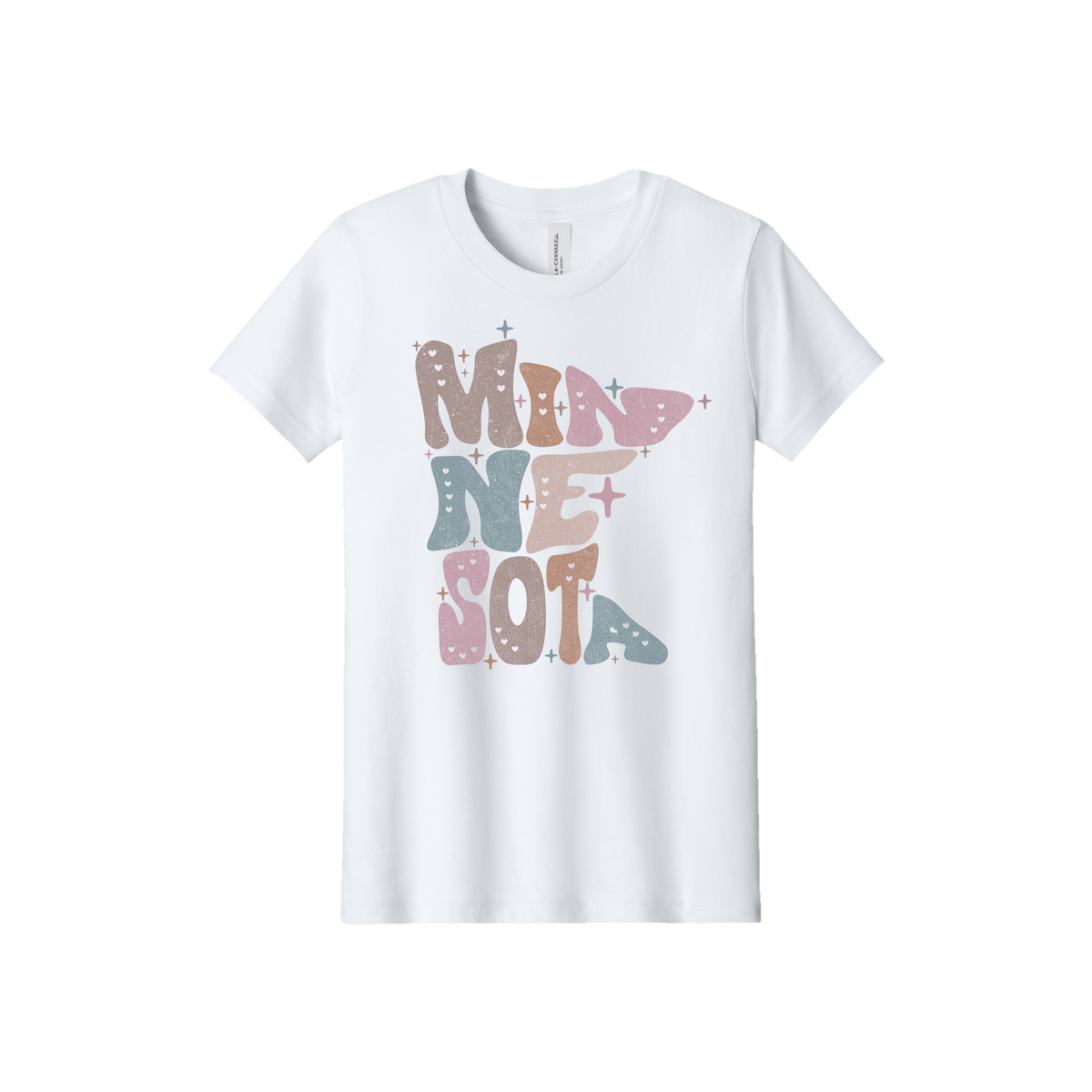 Youth BC3001Y White Minnesota Outline artwork - front view.