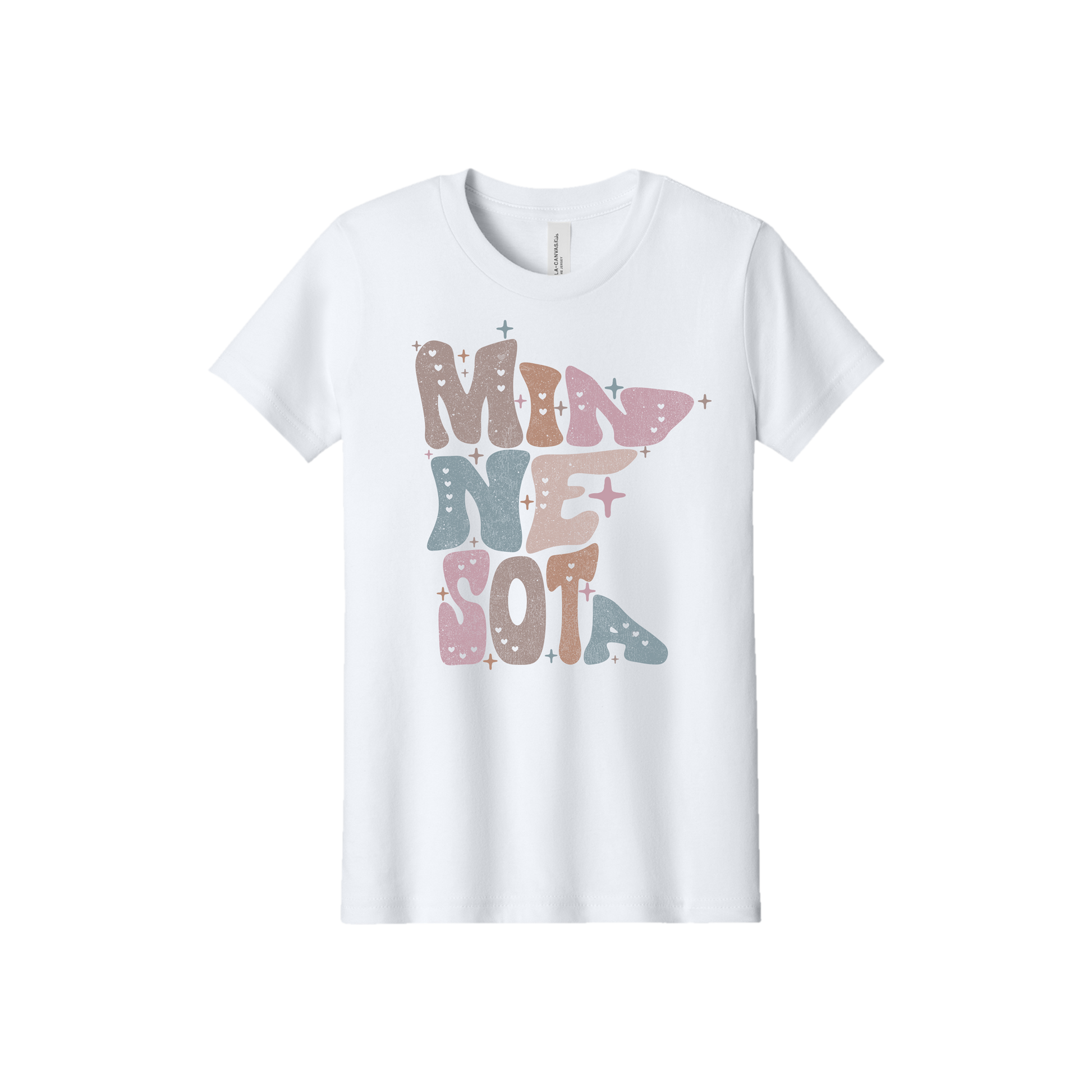 Youth BC3001Y White Minnesota Outline artwork - front view.
