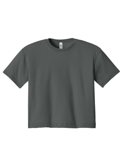 Custom women's Next Level crop T-shirt in Dark Grey, front view