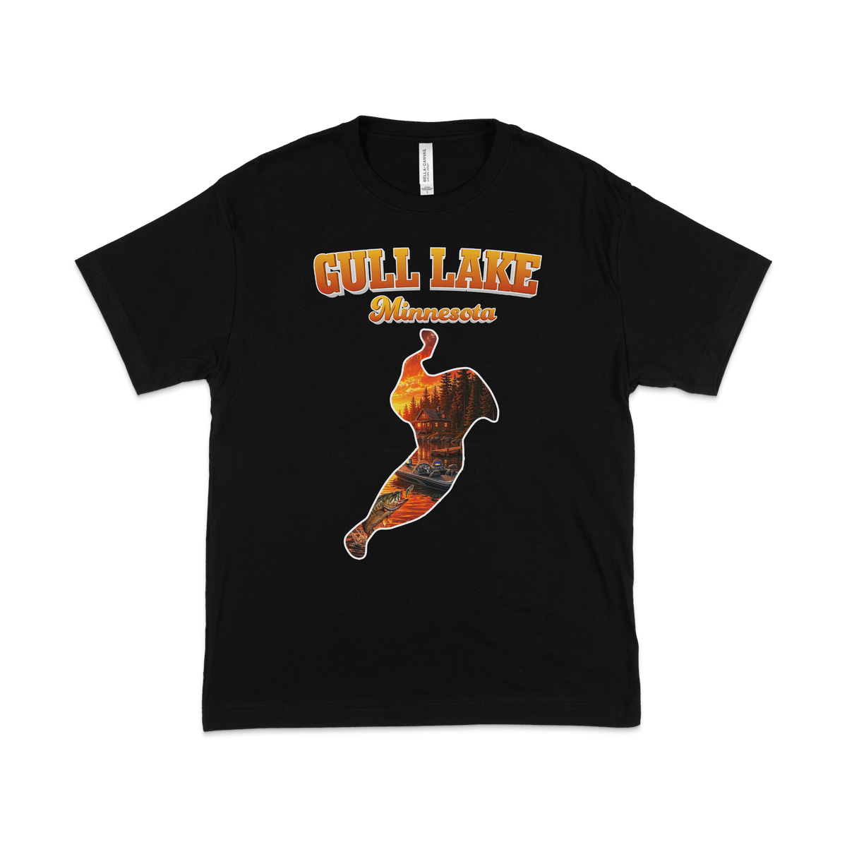 Gull Lake design on Black T-shirt