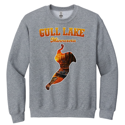 Gull Lake design on Heather Grey crewneck sweatshirt