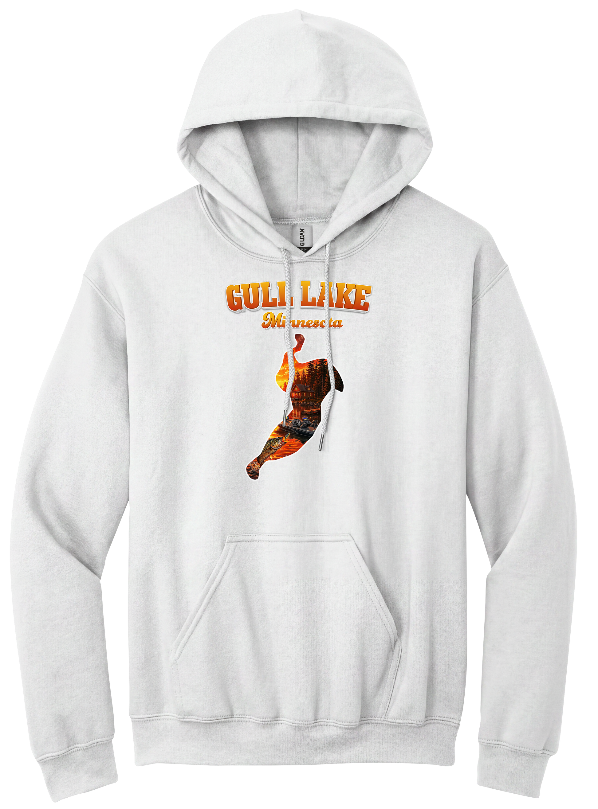 Gull Lake design on White hoodie