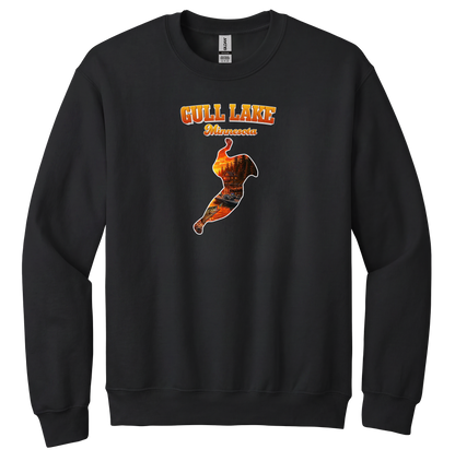 Gull Lake design on Black crewneck sweatshirt