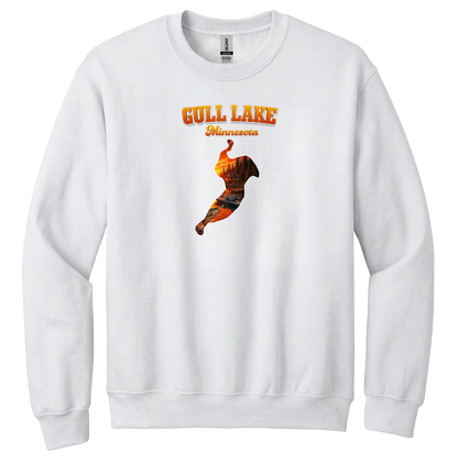 Gull Lake design on White crewneck sweatshirt