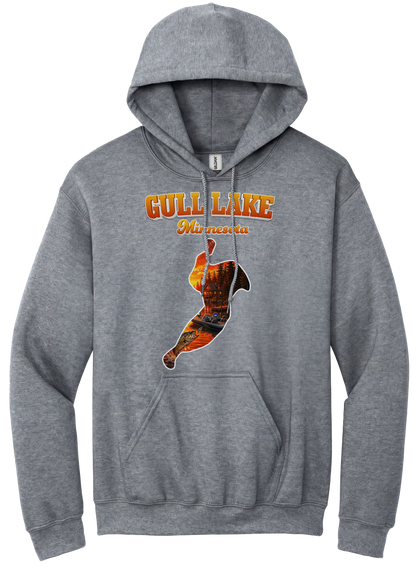 Gull Lake design on Heather Grey hoodie