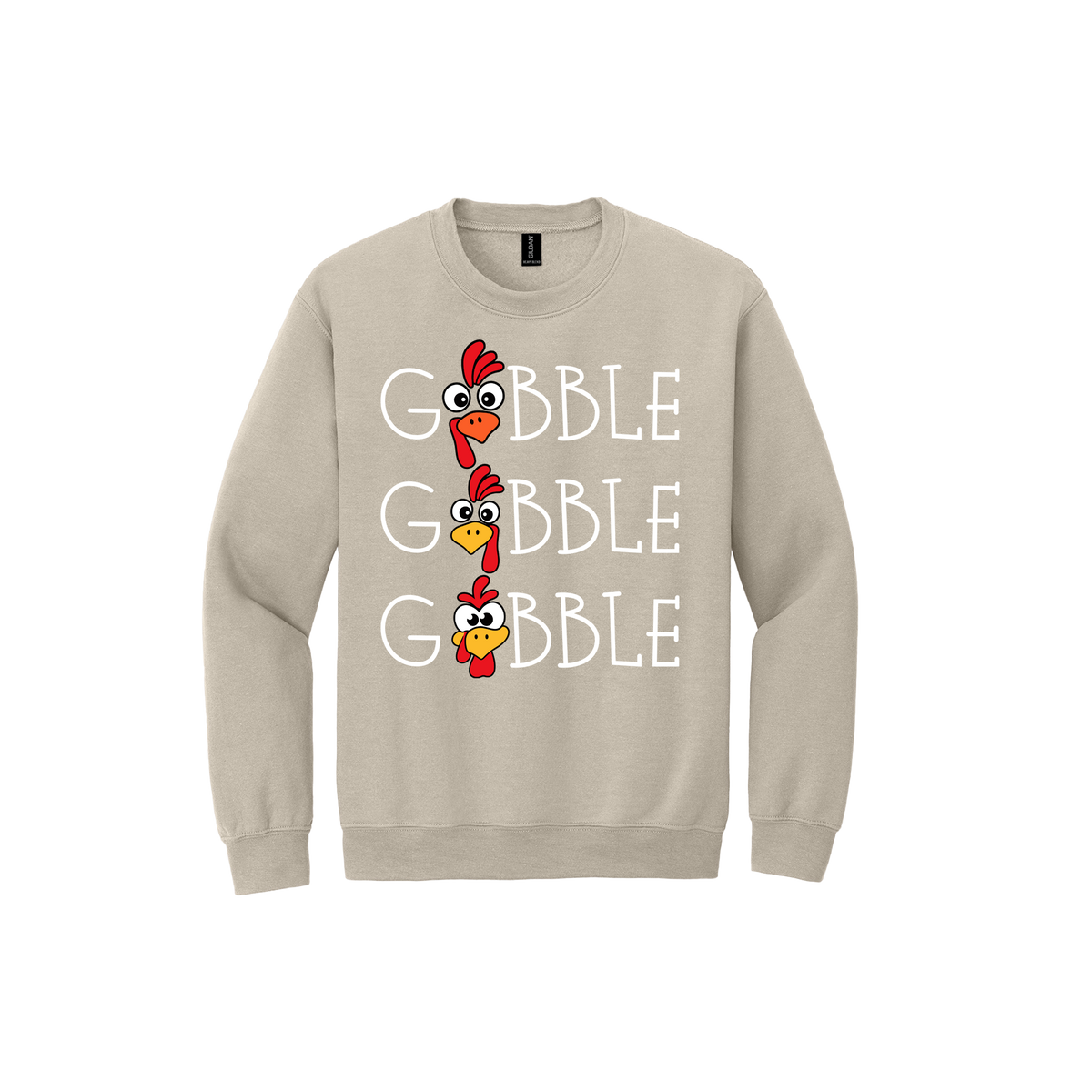 Gobble Gobble Thanksgiving Apparel — Sand Adult Gildan 18000 front