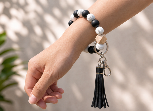 Black golf beaded wristlet keychain
