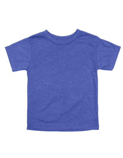 Custom toddler Bella + Canvas heathered T-shirt in Heather Royal Blue