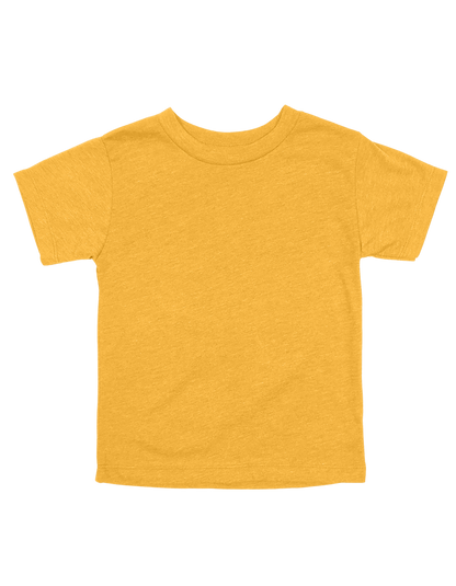 Custom toddler Bella + Canvas heathered T-shirt in Heather Yellow Gold