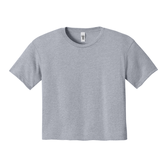 Custom women's Next Level crop T-shirt in Heathered Grey, front view