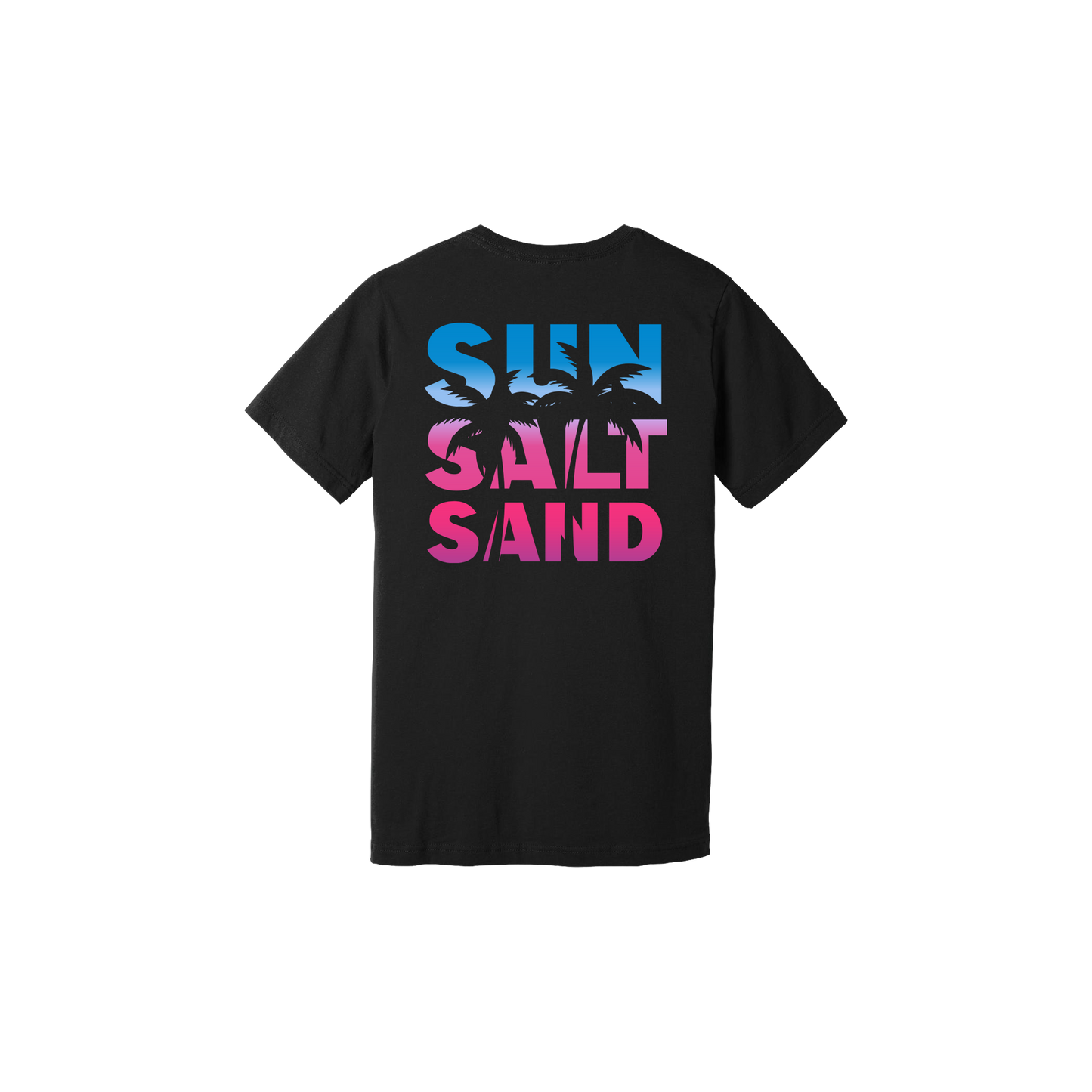 Sun, Salt, Sand Design 1 Black T-shirt back view.