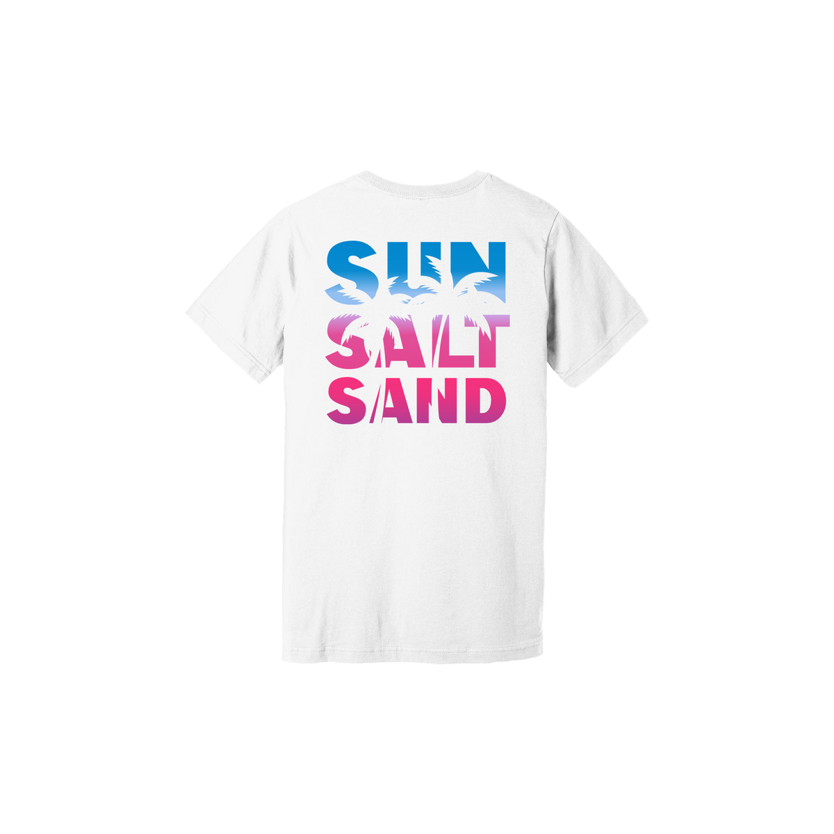 Sun, Salt, Sand Design 1 White T-shirt back view.