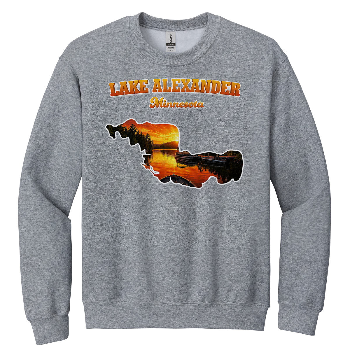 Lake Alexander design on Heather Grey crewneck sweatshirt