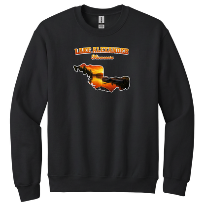 Lake Alexander design on Black crewneck sweatshirt
