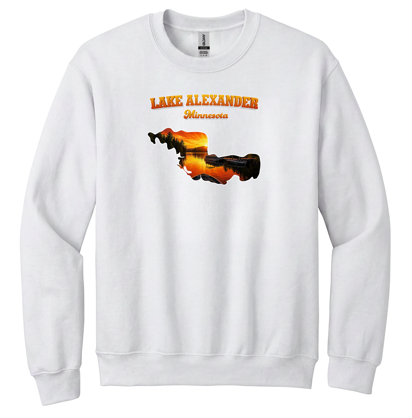 Lake Alexander design on White crewneck sweatshirt