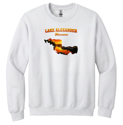 Lake Alexander design on White crewneck sweatshirt