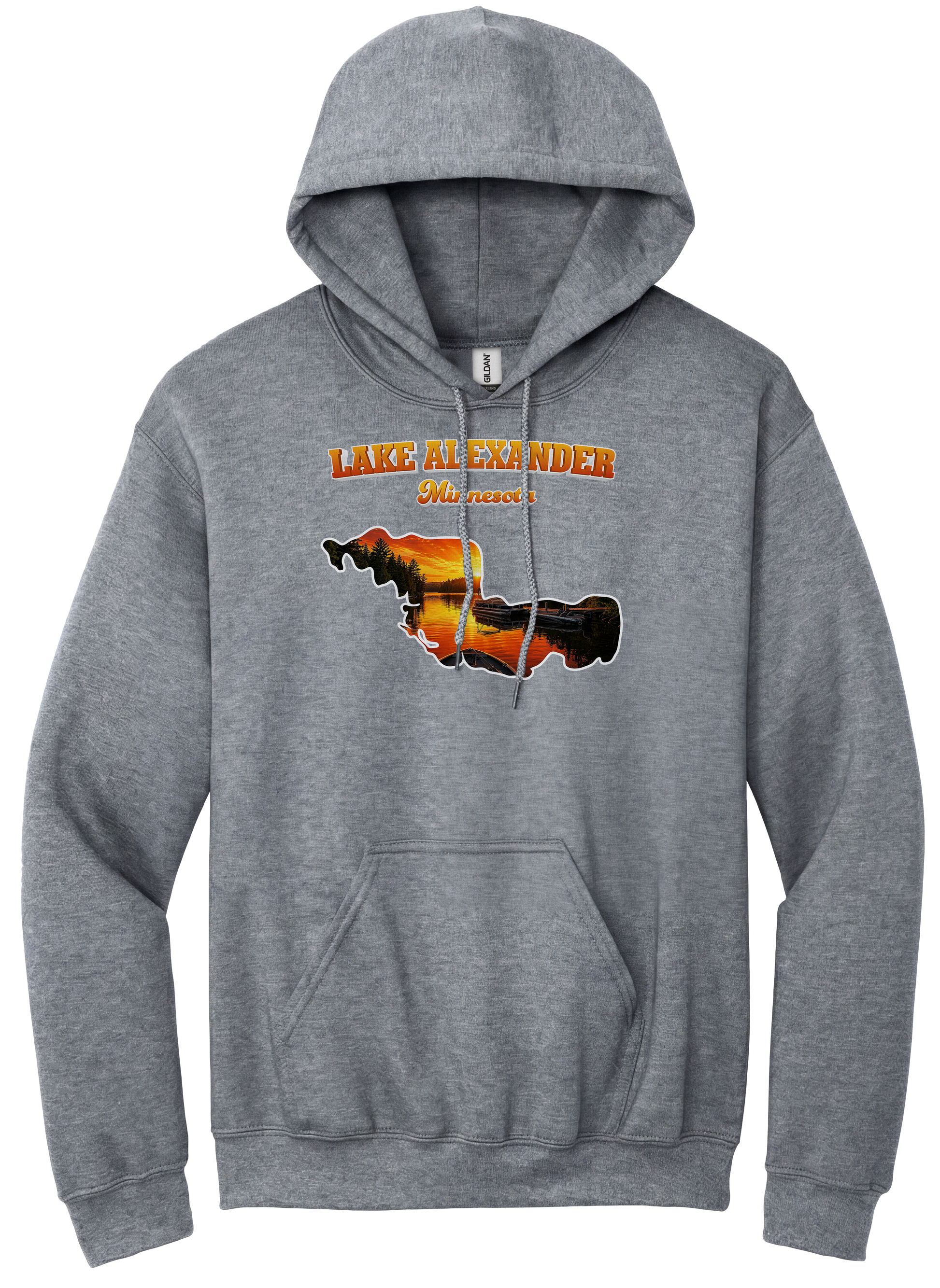 Lake Alexander design on Heather Grey hoodie