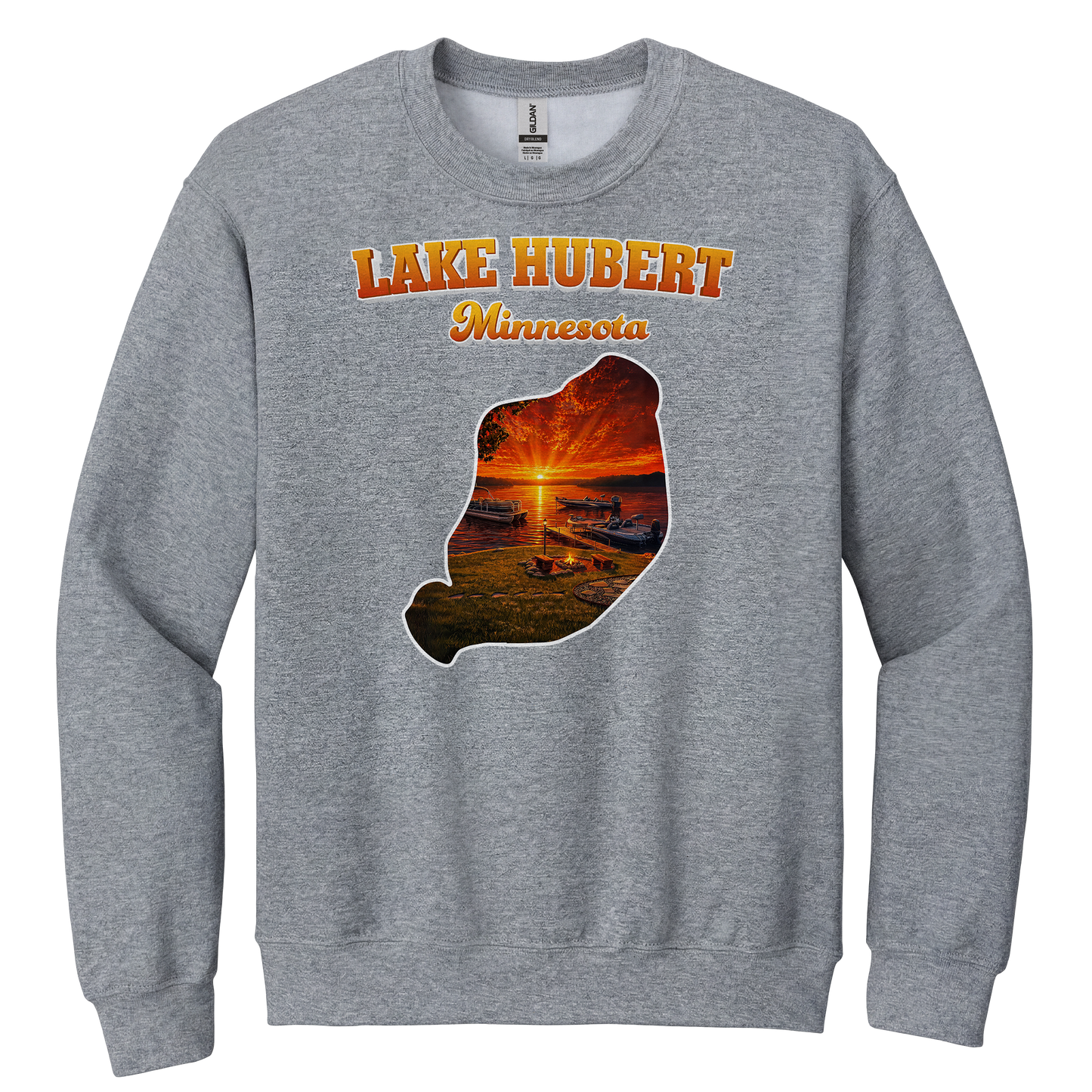 Lake Hubert design on Heather Grey crewneck sweatshirt