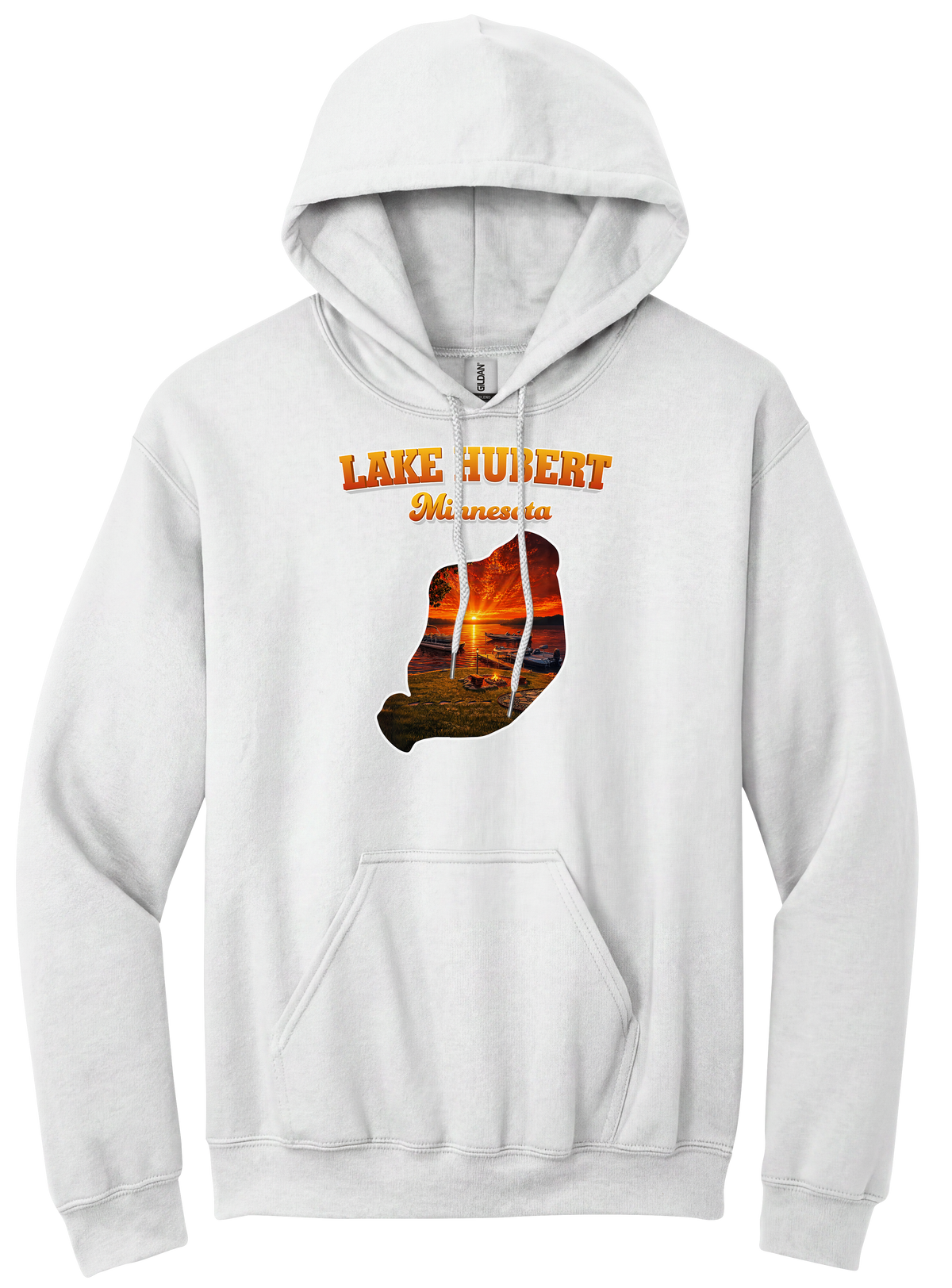 Lake Hubert design on White hoodie