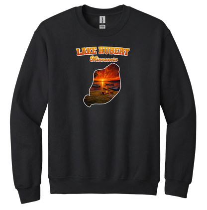 Lake Hubert design on Black crewneck sweatshirt