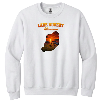 Lake Hubert design on White crewneck sweatshirt