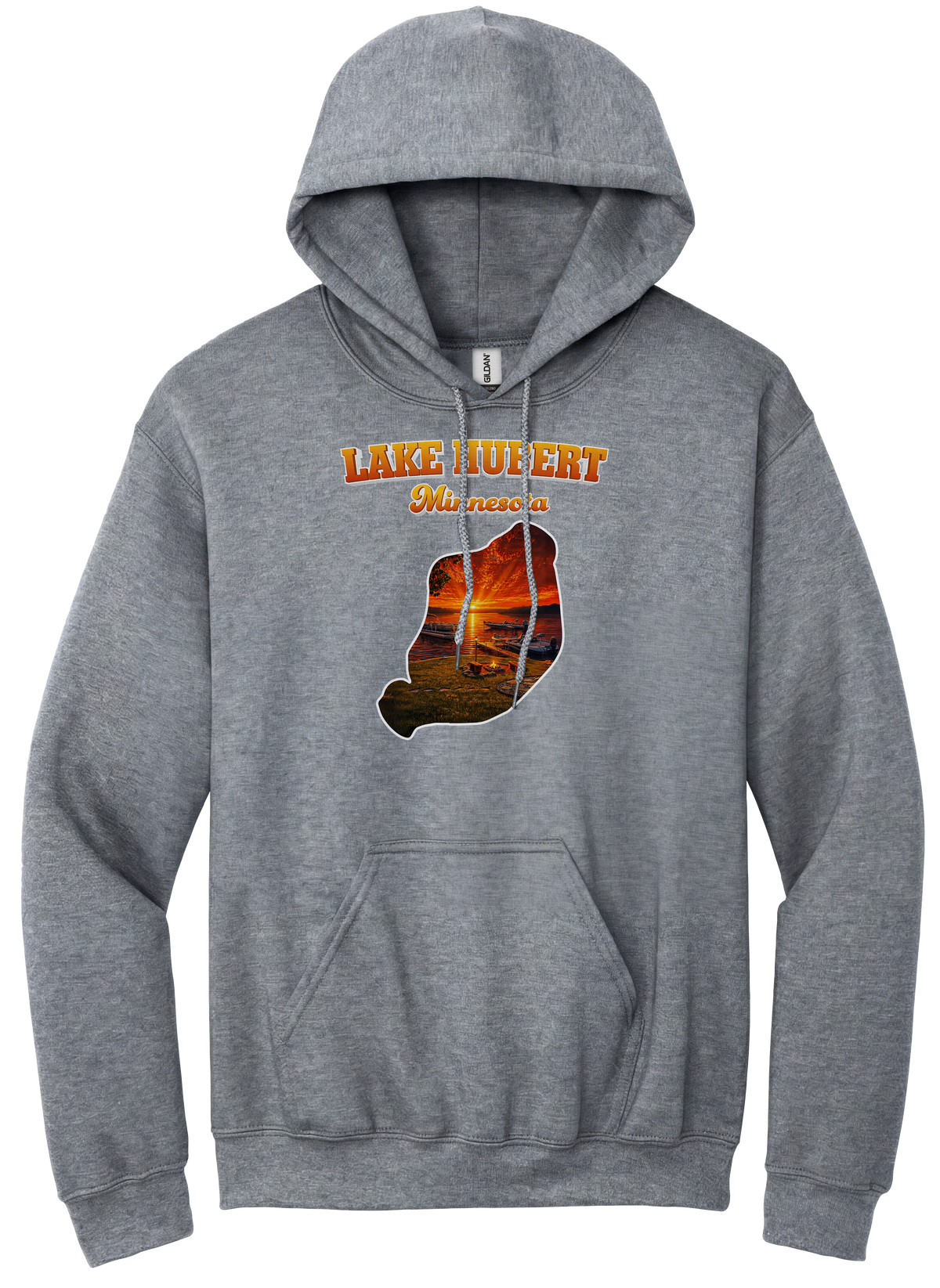 Lake Hubert design on Heather Grey hoodie