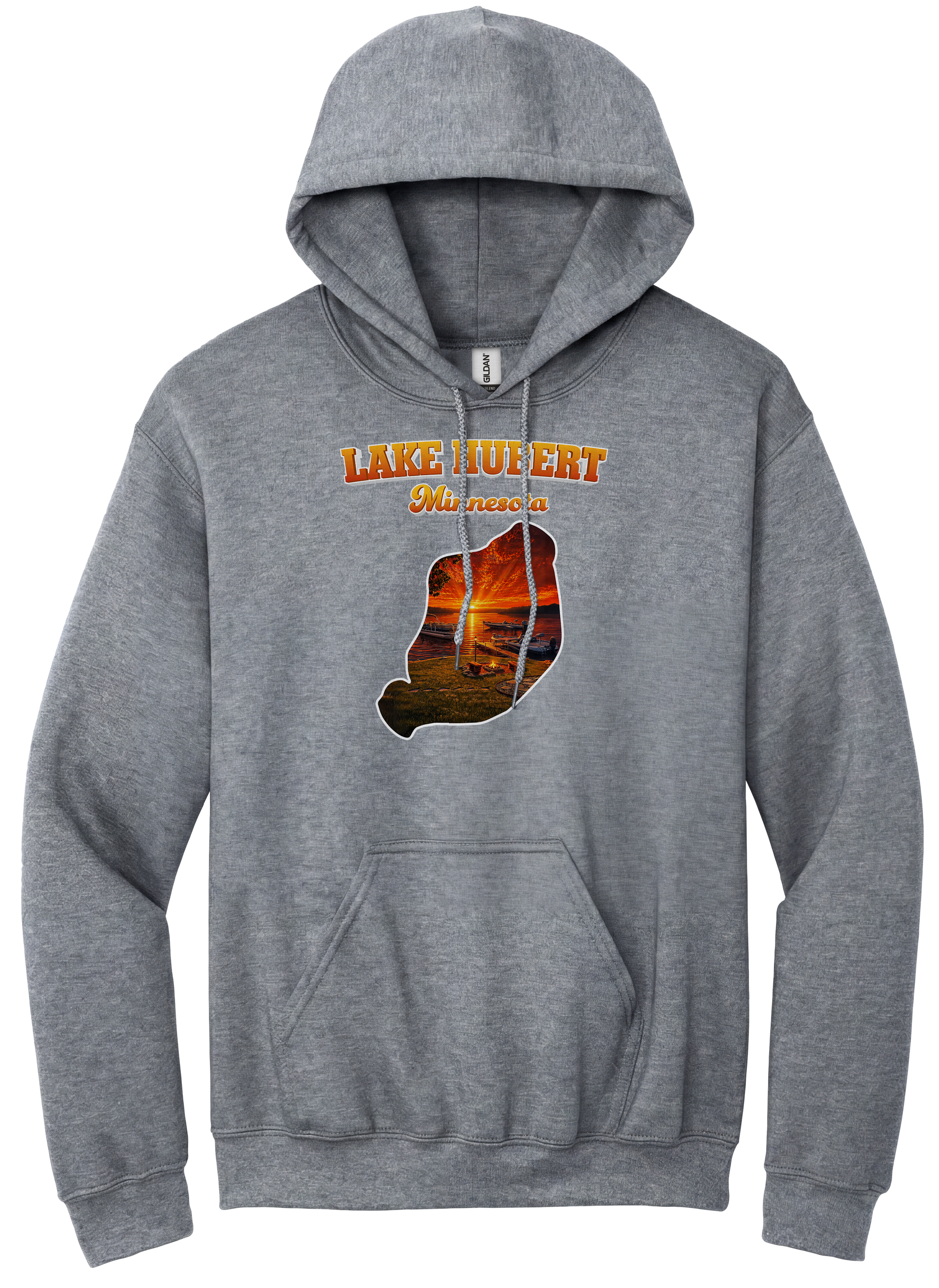 Lake Hubert design on Heather Grey hoodie