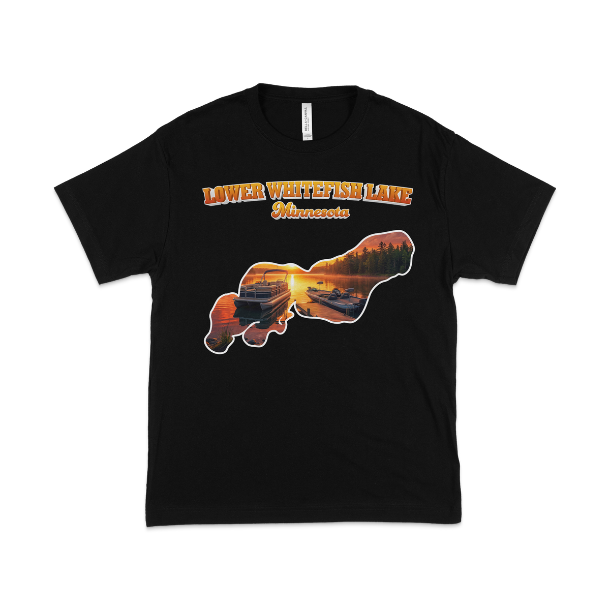 Lower White Fish Lake design on Black T-shirt