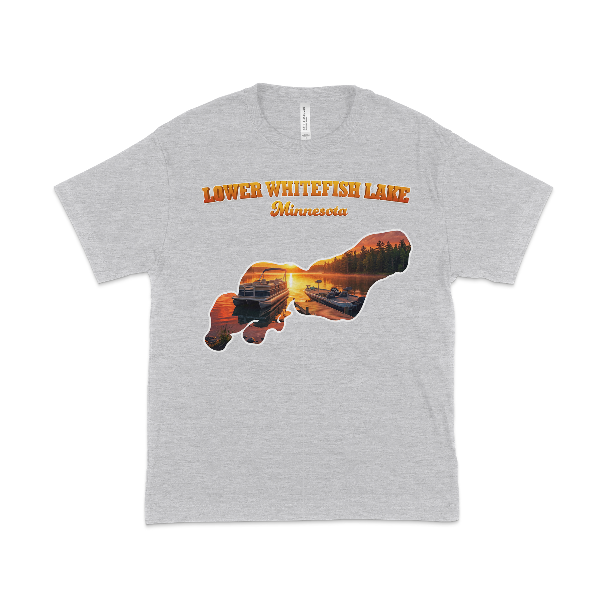 Lower White Fish Lake design on Heather Grey T-shirt