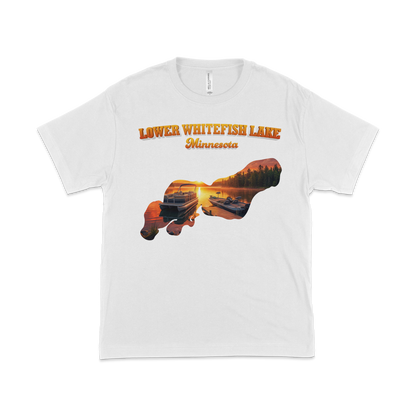 Lower White Fish Lake design on White T-shirt